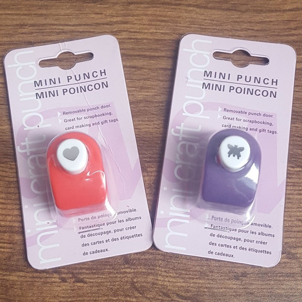 2 Mini Craft Hole Punches Butterfly and Heart NIB